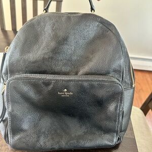 Kate Spade Black Leather Backpack with Gold Accents